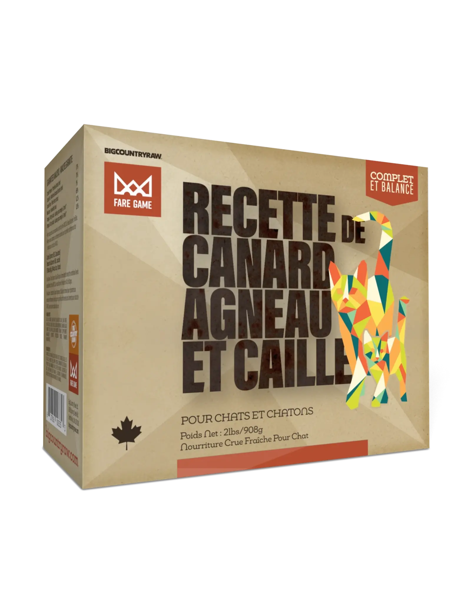 Big Country Raw Big Country Raw Fare Game Canard, Agneau et Caille 2lb (chat)