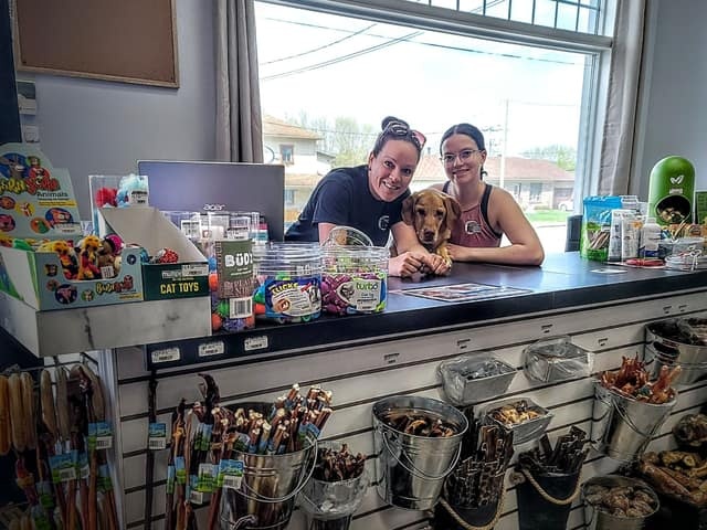 L'équipe de Sainte-Marie et un chien au comptoir