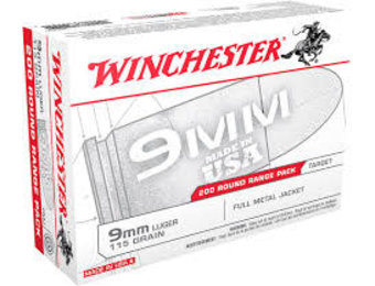 Winchester USA9W 9mm 200 Round box Brass, FMJ
