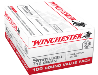 Winchester USA 9MM 115 FMJ 100 brass case