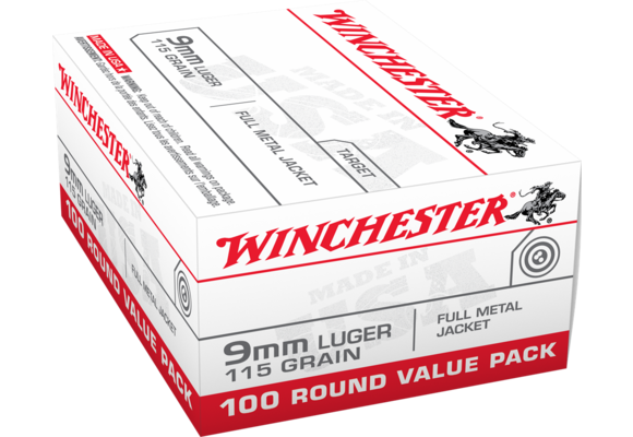 Winchester USA 9MM 115 FMJ 100 brass case