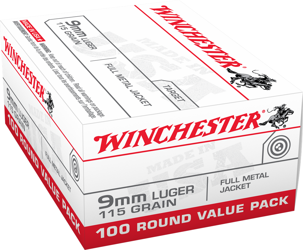 Winchester USA 9MM 115 FMJ 100 brass case
