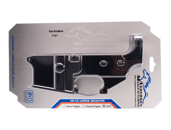 PACKAGED 80% LOWER RECEIVER, AM-15, OPEN TRIGGER, ANODIZED BLACK