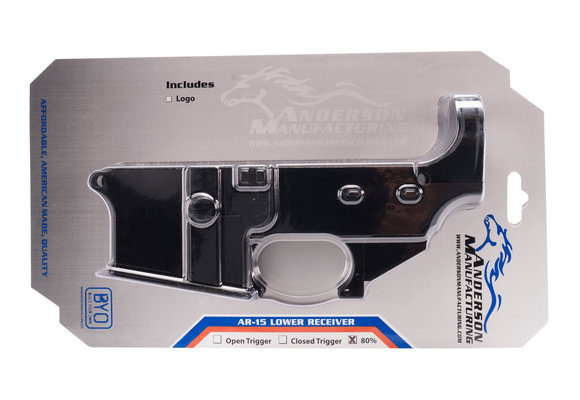 PACKAGED 80% LOWER RECEIVER, AM-15, OPEN TRIGGER, ANODIZED BLACK