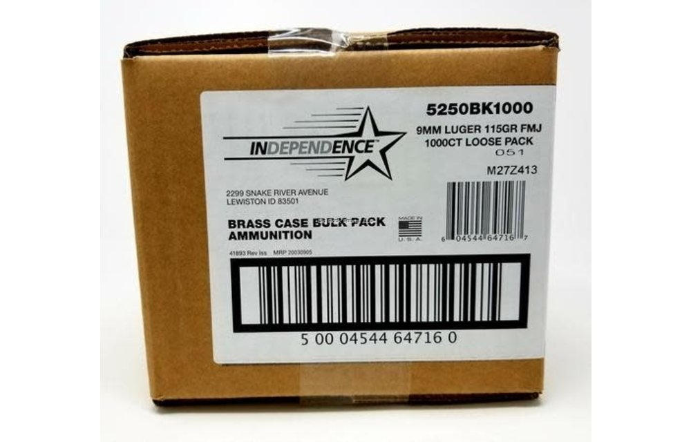 Independence 9MM LUGER 115GR FMJ 1000RD BULK BOX