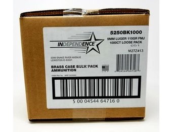 Independence 9MM LUGER 115GR FMJ 1000RD BULK BOX