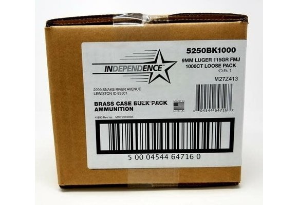 Independence 9MM LUGER 115GR FMJ 1000RD BULK BOX