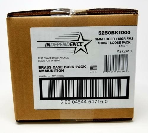 Independence 9MM LUGER 115GR FMJ 1000RD BULK BOX