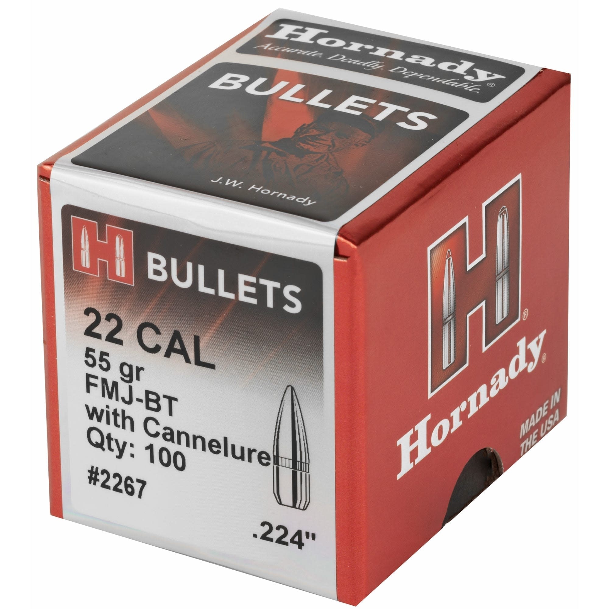 Hornady 22 CAL .224 55 GR FMJ-BT W/C (2267)