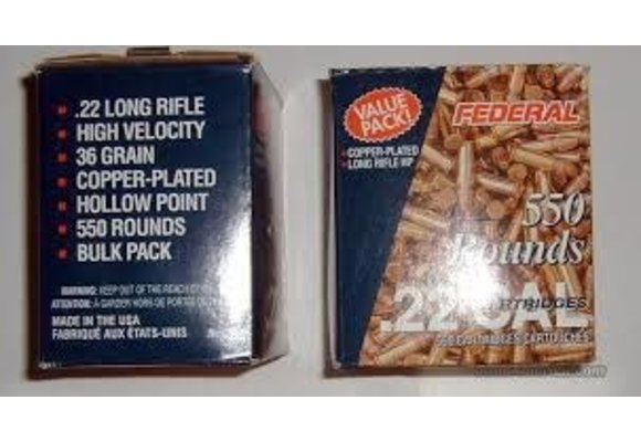 Federal Value Pack 22 LR 36 Gr Copper Plated Hollow Point 550 ...