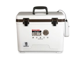 Engel 19 Quart Live Bait Drybox/Coolers with 2 Speed Aerator Pump and Net - White