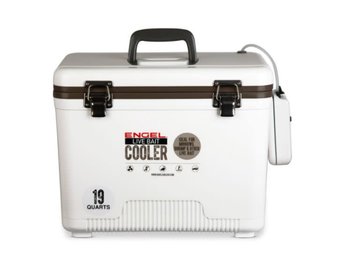 Engel 19 Quart Live Bait Drybox/Coolers with 2 Speed Aerator Pump and Net - White