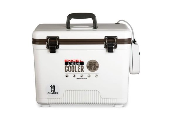 Engel 19 Quart Live Bait Drybox/Coolers with 2 Speed Aerator Pump and Net - White