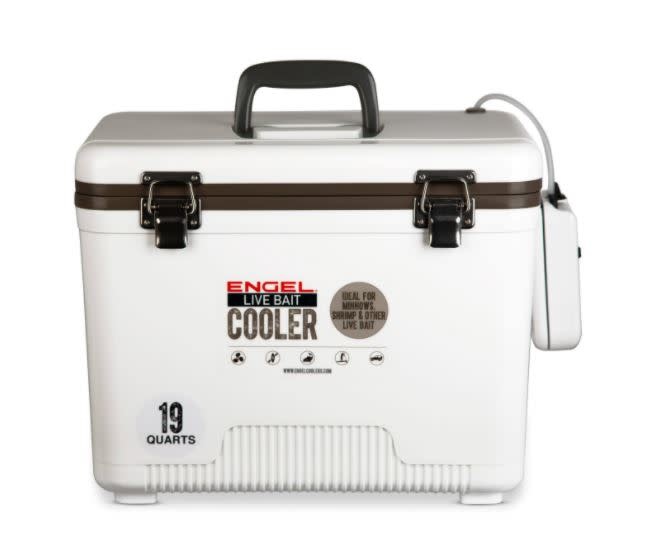 Engel 19 Quart Live Bait Drybox/Coolers with 2 Speed Aerator Pump and Net - White