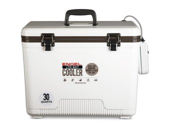 Engel 30 Quart Live Bait Drybox/Coolers with 2 Speed Aerator Pump and Net - White