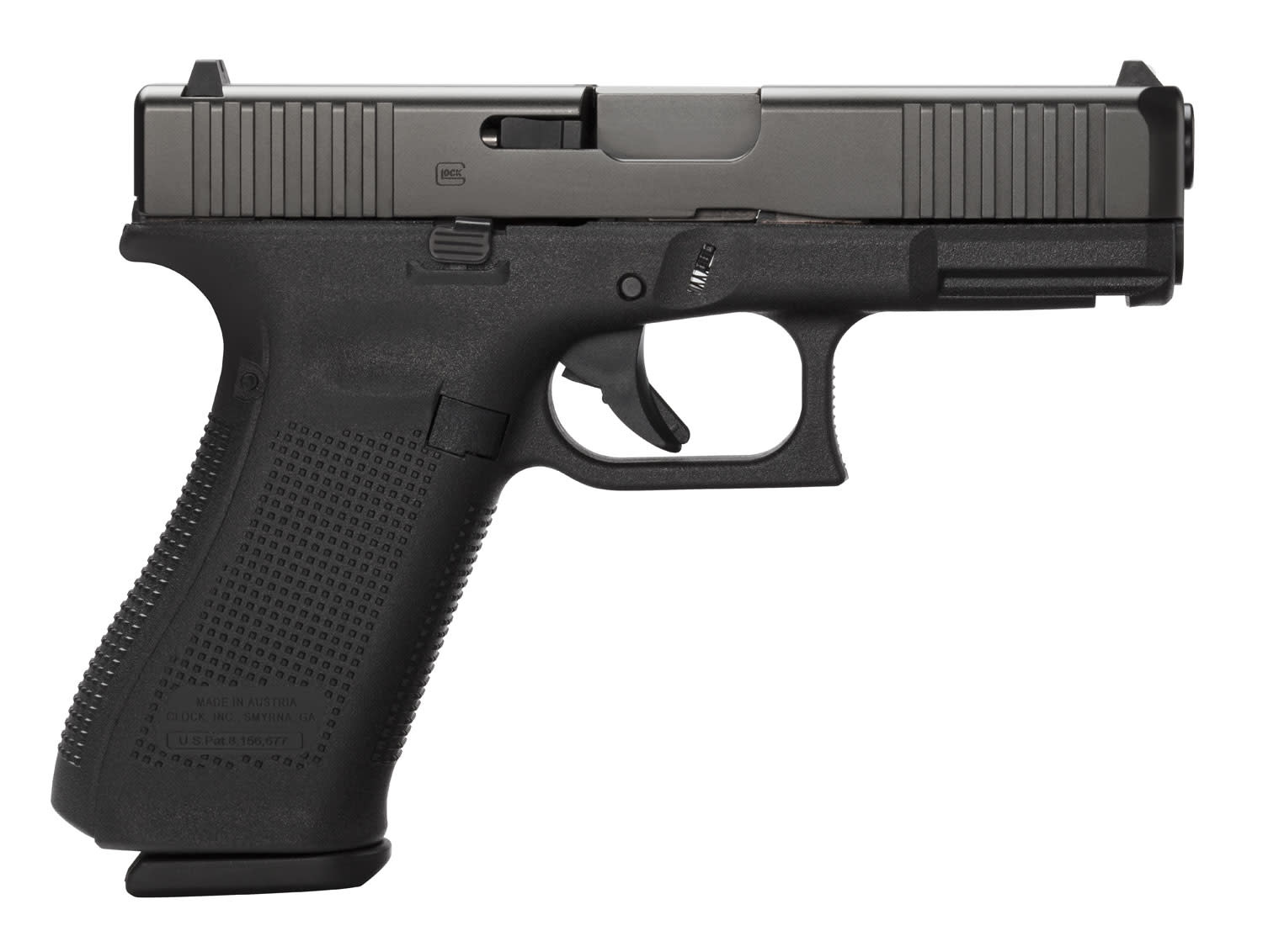Glock PA455S201 G45 Compact Crossover 9mm Luger 4.02" 10+1 Black nDLC Steel w/Front Serrations Slide Black Rough Texture Interchangeable Backstraps Grip Fixed Sights