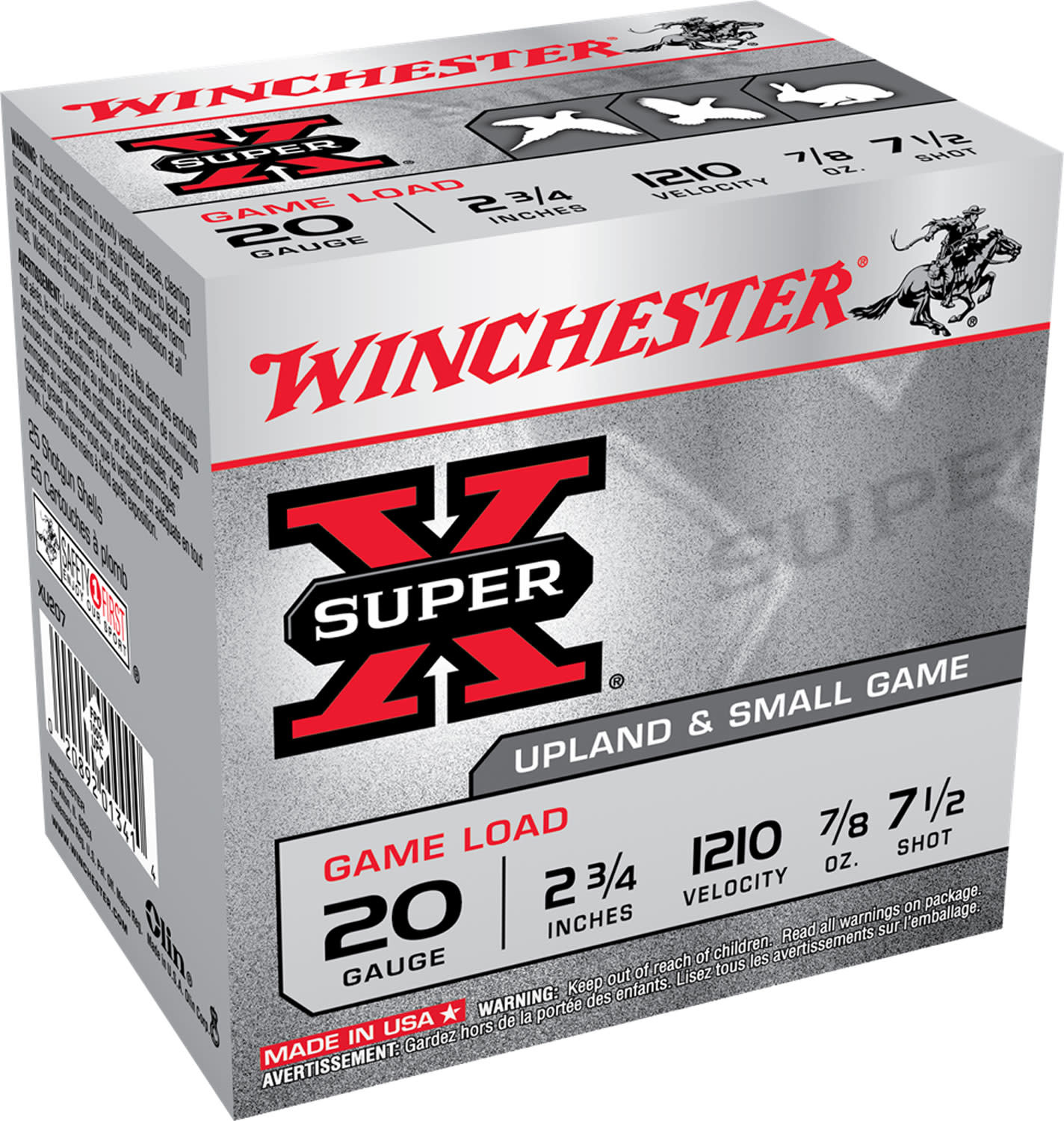 Winchester Ammo XU207 Super X Game Load 20 Gauge 2.75" 7/8 oz 7.5 Shot 25