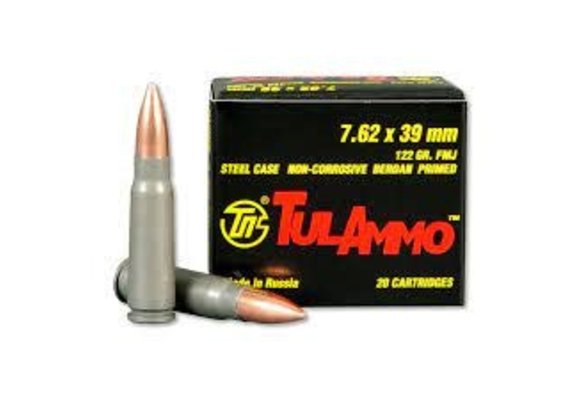 TULA762OS Rifle 7.62x39mm 122 gr Full Metal Jacket (FMJ) Steel Case 20 Bx