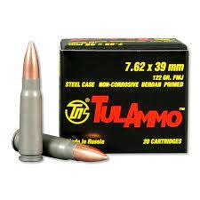 TULA762OS Rifle 7.62x39mm 122 gr Full Metal Jacket (FMJ) Steel Case 20 Bx