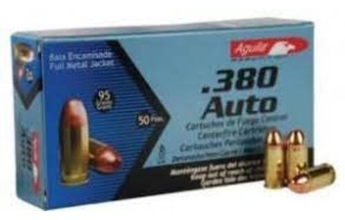 Aguila 1E802110 Pistol 380 ACP 95 gr Full Metal Jacket (FMJ) 50 Bx/ 20 Cs