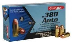 Aguila 1E802110 Pistol 380 ACP 95 gr Full Metal Jacket (FMJ) 50 Bx/ 20 Cs