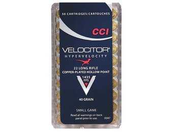 CCI 0047 Velocitor 22 LR 40 gr Copper Plated Hollow Point
