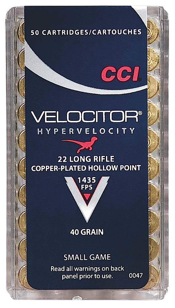 CCI 0047 Velocitor 22 LR 40 gr Copper Plated Hollow Point