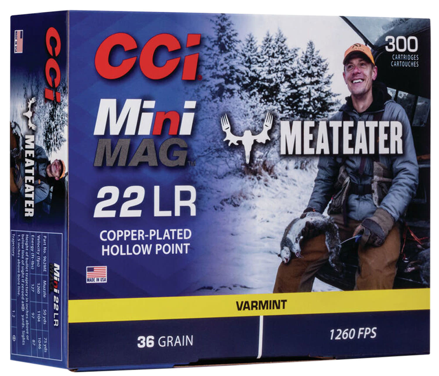 CCI 962ME Mini-Mag MeatEater 22 LR 36 gr Hollow Point (HP) 300 Bx