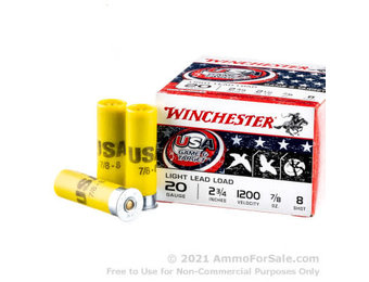 Winchester 20 Ga - 25 Rounds of 7/8 ounce #8 shot