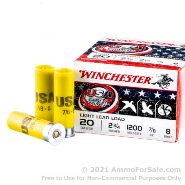 Winchester 20 Ga - 25 Rounds of 7/8 ounce #8 shot