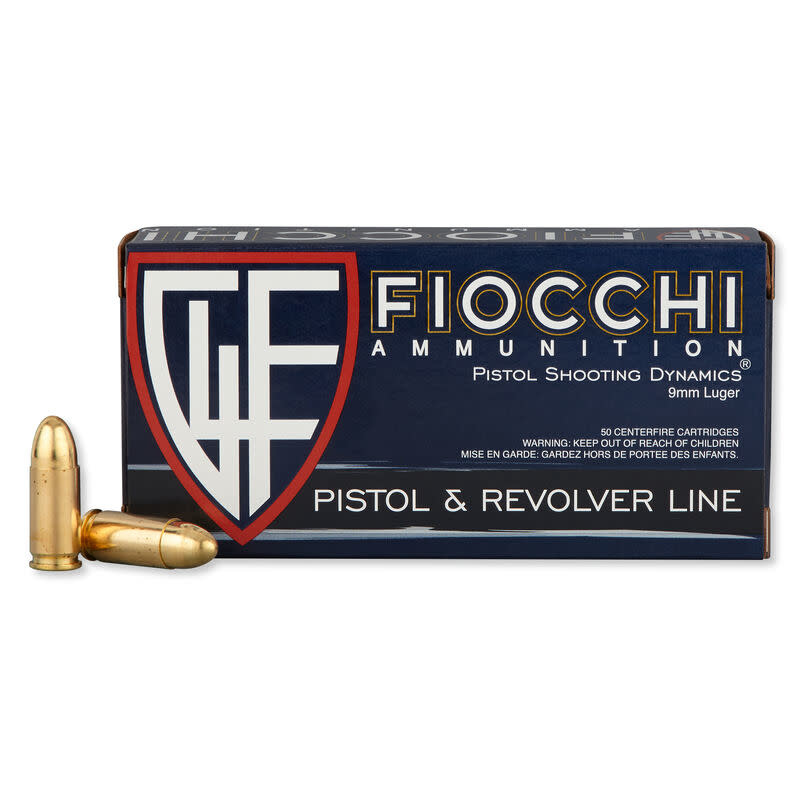 FIOCCHI 9mm Luger Ammunition 50 Rounds FMJ 124 Grains 9APB