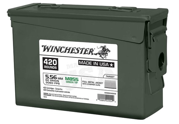 WINCHESTER LC M855 AMO 5.56X45MM 62GR 420RD CAN (GREEN TIP)