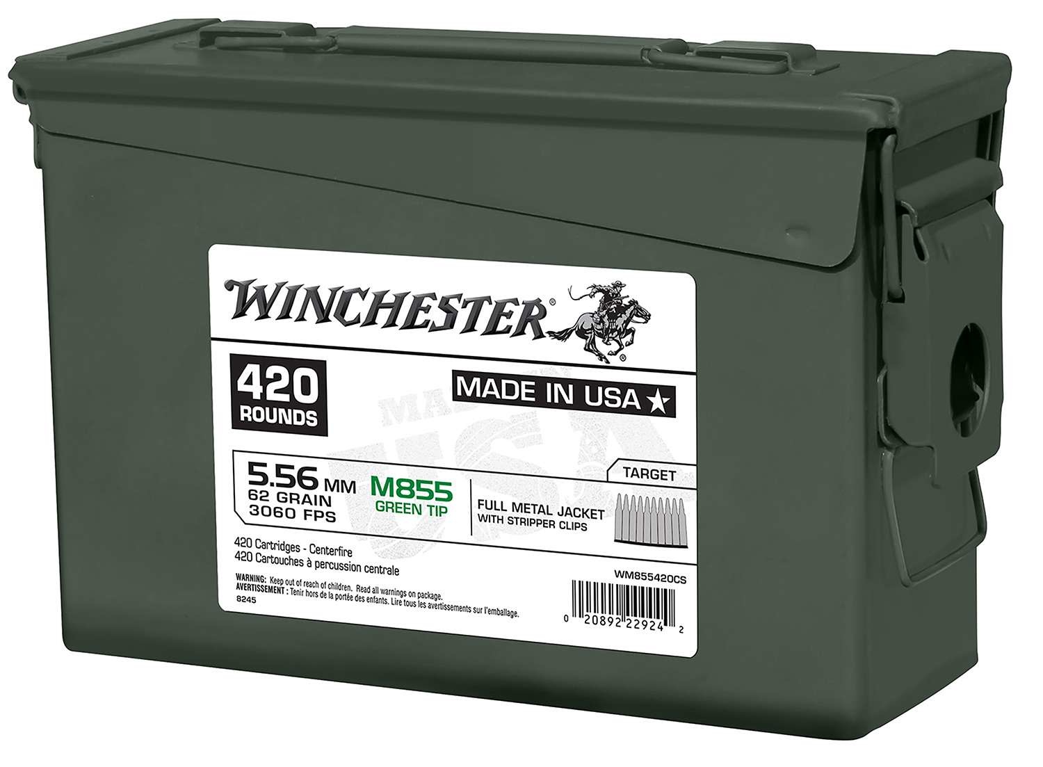 WINCHESTER LC M855 AMO 5.56X45MM 62GR 420RD CAN (GREEN TIP)