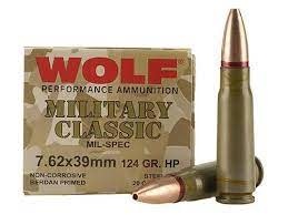 WOLF AMMO 7.62X39MM 123GR HP STEEL CASE 20-RD BOX (50 BOXES PER CASE)