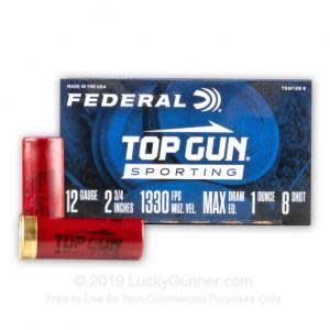 12 Gauge - 2-3/4" 1oz. #8 Shot - Federal Top Gun Sporting - 25 Rounds