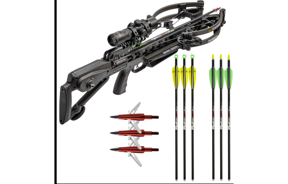 Crossbow Turbo S1 ACUslide Silent Cocking Moss Green 390fps Package w/Free 3pk Lighted Bolts & Broadheads CB22020-1519