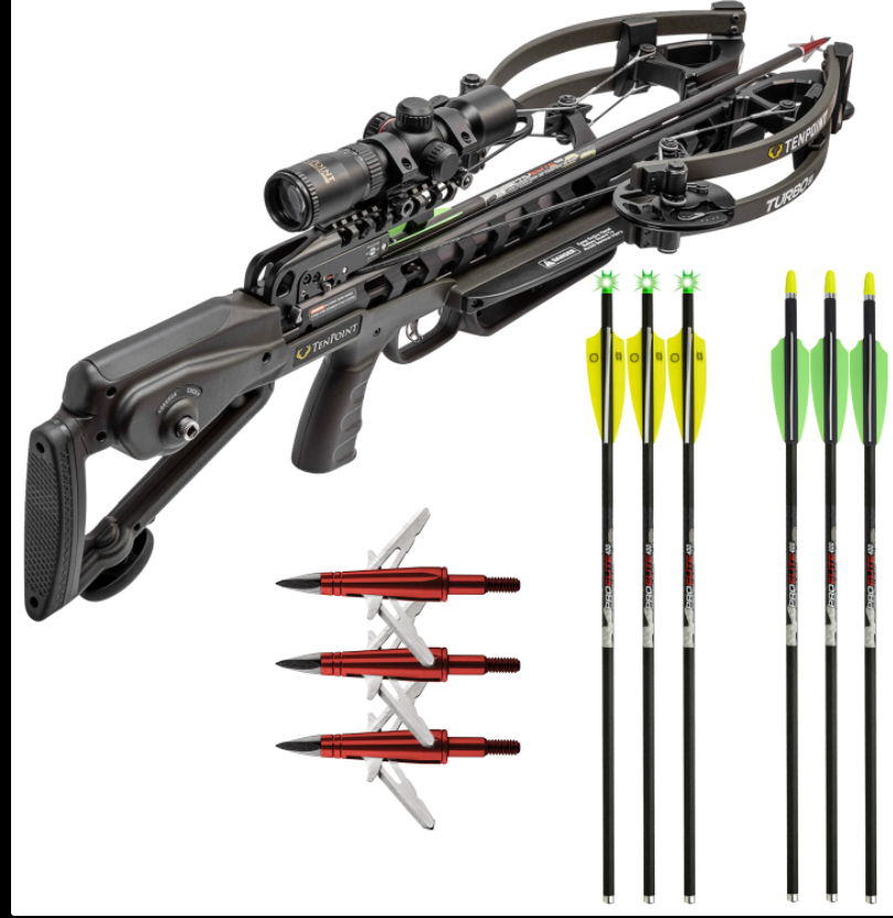 Crossbow Turbo S1 ACUslide Silent Cocking Moss Green 390fps Package w/Free 3pk Lighted Bolts & Broadheads CB22020-1519