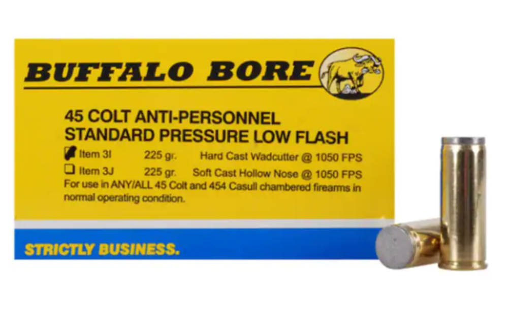 Buffalo Bore Ammunition 45 Colt (Long Colt) 225 Grain Hard Cast Lead Wadcutter Anti-Personnel Box of 20