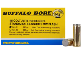 Buffalo Bore Ammunition 45 Colt (Long Colt) 225 Grain Hard Cast Lead Wadcutter Anti-Personnel Box of 20