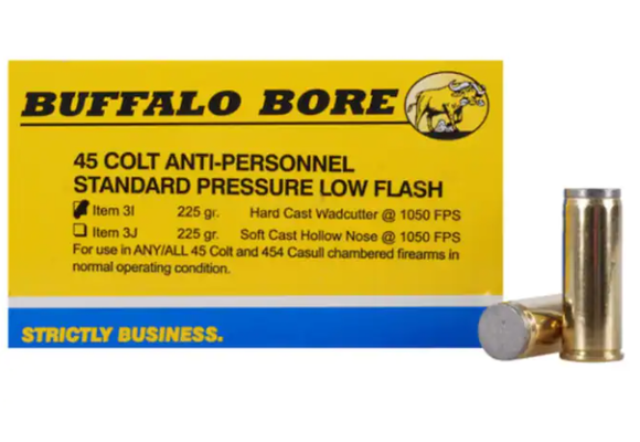 Buffalo Bore Ammunition 45 Colt (Long Colt) 225 Grain Hard Cast Lead Wadcutter Anti-Personnel Box of 20