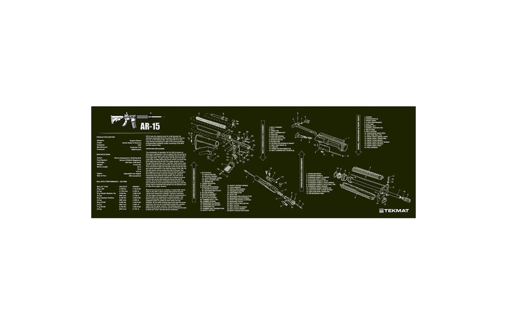TekMat "AR-15" Armorers Bench Mat 12"x36"x1/8" Neoprene OD Green 36-AR15OD