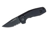 SOG-TAC AU Compact AUTO Folding Knife 2.94" D2 Black Drop Point Combo Blade, Black Aluminum Handles - XR Lock - 15-38-08-57