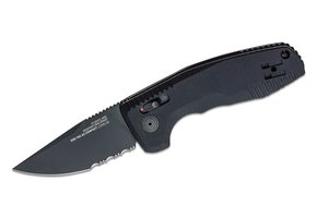 SOG-TAC AU Compact AUTO Folding Knife 2.94" D2 Black Drop Point Combo Blade, Black Aluminum Handles - XR Lock - 15-38-08-57