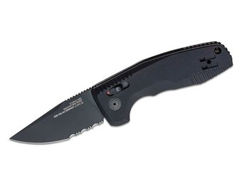 SOG-TAC AU Compact AUTO Folding Knife 2.94" D2 Black Drop Point Combo Blade, Black Aluminum Handles - XR Lock - 15-38-08-57