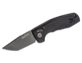 SOG-TAC AU AUTO Folding Knife 3.43" D2 Black Tanto Plain Blade, Black Aluminum Handles - XR Lock - 15-38-03-57