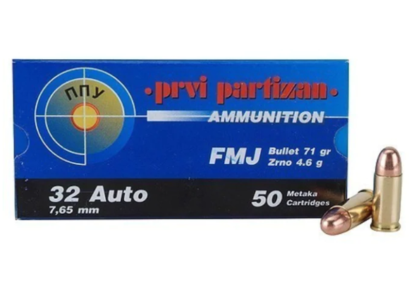 Prvi Partizan Ammunition 32 ACP 71 Grain Full Metal Jacket Box of 50