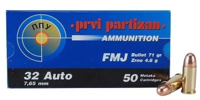 Prvi Partizan Ammunition 32 ACP 71 Grain Full Metal Jacket Box of 50