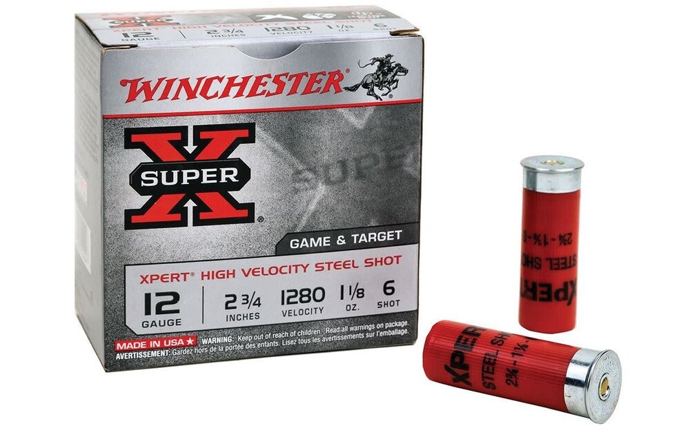 Winchester 12 ga - 2-3/4" Steel Shot 1-1/8 oz - #6 Super-X - 25 Rounds