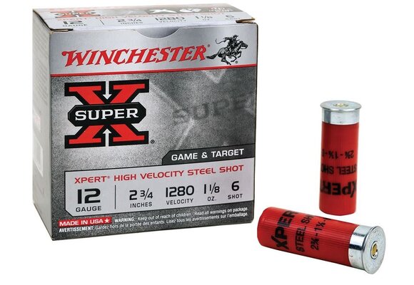 Winchester 12 ga - 2-3/4" Steel Shot 1-1/8 oz - #6 Super-X - 25 Rounds
