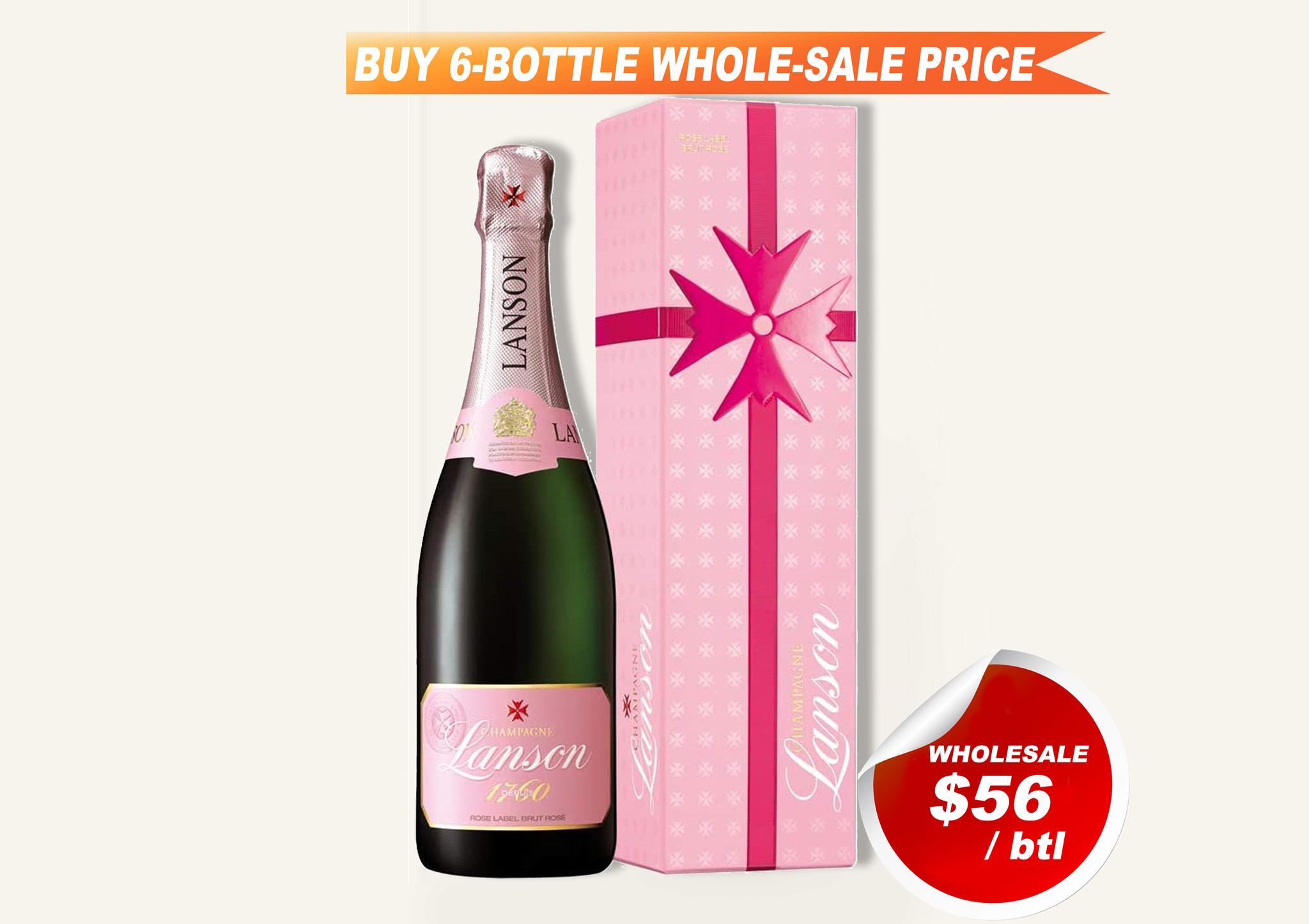 Lanson Brut Rose NV Gift box $56 FREE DELIVERY - Uncle Fossil Wine&Spirits